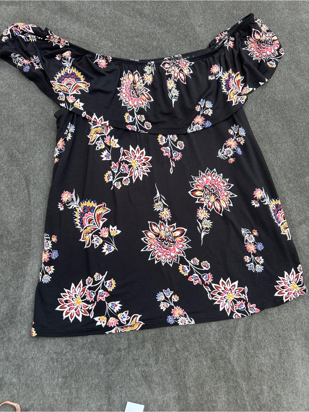Old Navy XL Black Floral Off Shoulder Top Boho Ruffle Neckline